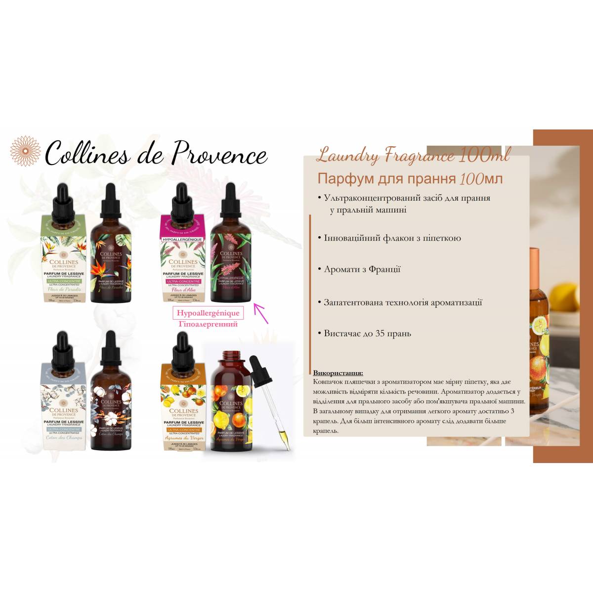 Гіпоалергенний Парфум для прання Collines de Provence Квітка алое 100мл