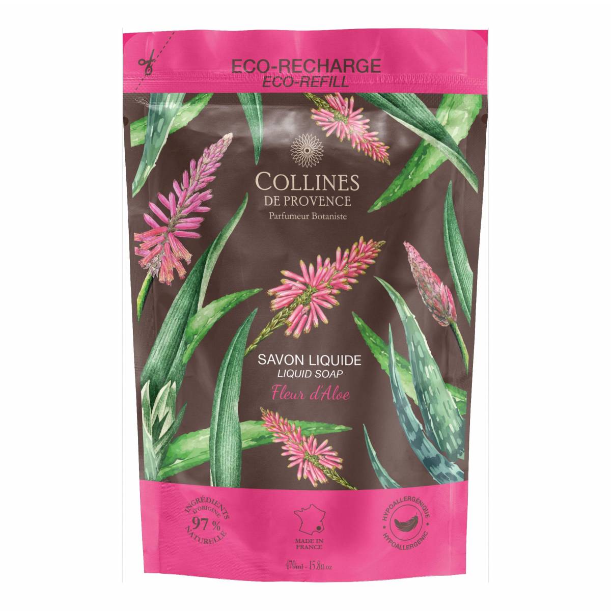Гіпоалергенне Рідке мило (наповнювач) Collines de Provence Квітка алое 470мл